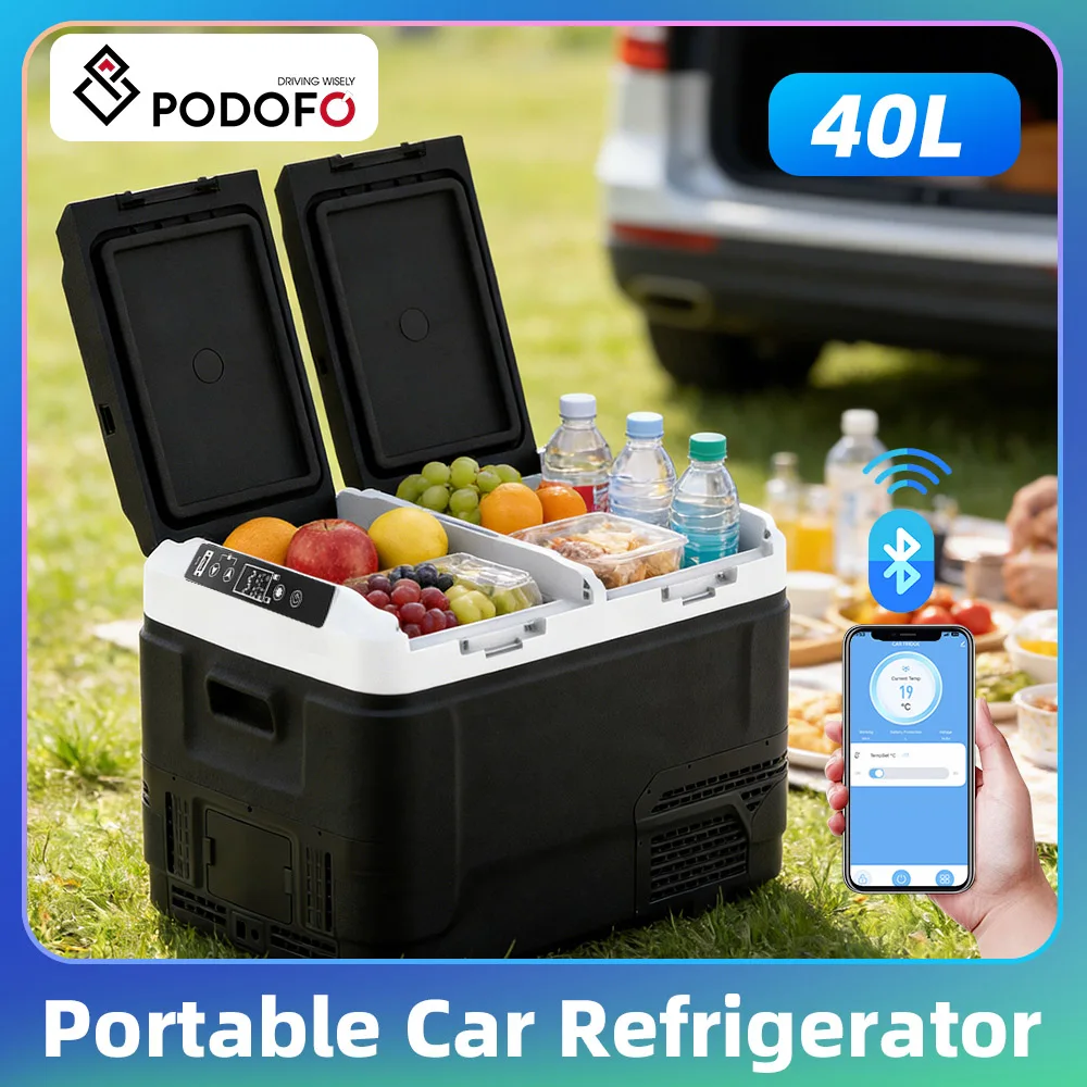 Refrigerador Portátil para Auto Podofo de 40L, 50L, 60L para Viajes y Campamentos, Nevera Eléctrica con Compresor de 12V/24V, Congelador, Enfriador Eléctrico de 100-240V