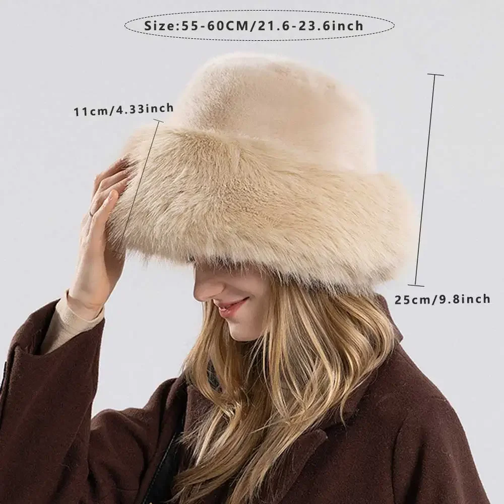 Women Winter Hat Thickened Artificial Rabbit Hair Bucket Hat Warm Earwarmer Earmuff Russia Cossack Hat Fur Outdoor Ski Cap