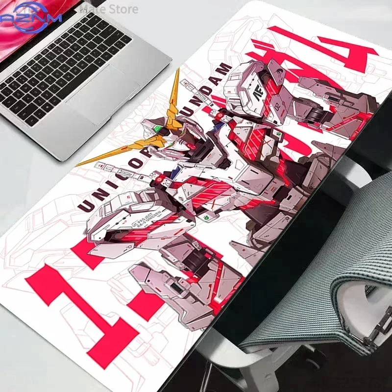 Anime White Red Unicorn Mecha Mouse Pad, Rubber Non Slip Gaming Desk Mat, Line Sketch Background Robot Art Mouse Pad for Desktop