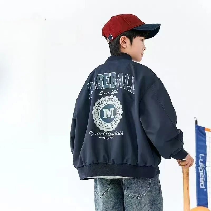 Premium 2025 Spring Autumn Boys' Windbreaker Jacket with Stand Collar Loose Zip Up Design for Big Kids Autumn Outdoor