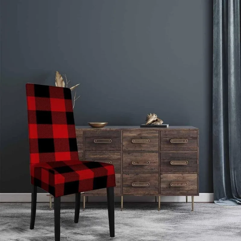 Lumberjack Plaid Checker Pattern Dining Room Chair Covers Classic Black Red Buffalo Washable for Home Restaurant Banquet