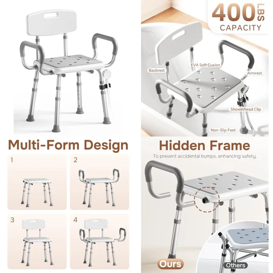 

Shower Chair for Inside Shower with Arms and Back, FSA/HSA, Height Adjustable Shower Chair for Elderly and Disabled with Enhanc