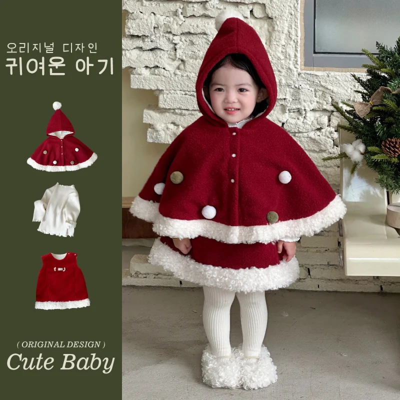 

Young Wheat2025Autumn and Winter New Princess Style Cape Dress Set for Girls Two-Piece Set with Fleece Jacket