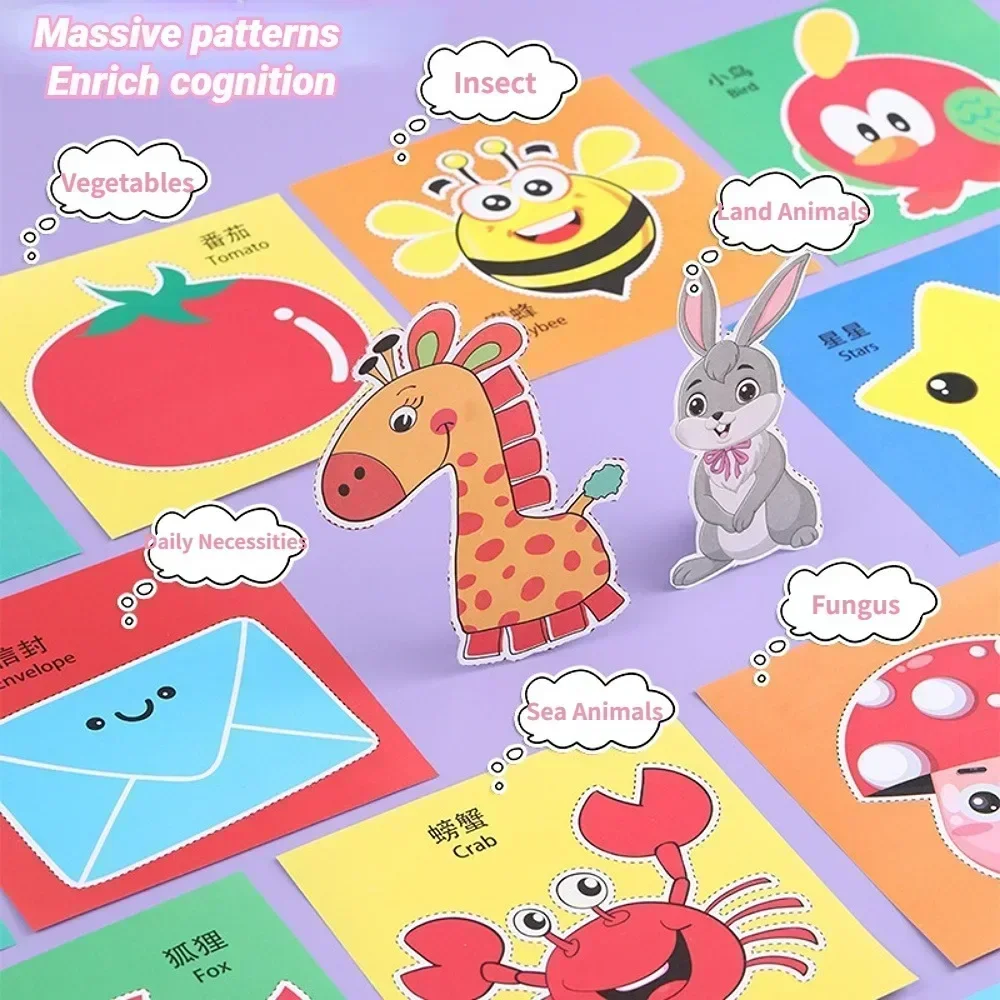 Livre découpé en papier fait à la main pour enfants, 48 pièces, jouets artisanaux, cadeaux pour enfants, artisanat, dessin animé, Scrapbooking, jouets en papier pour enfants, jouet d'apprentissage