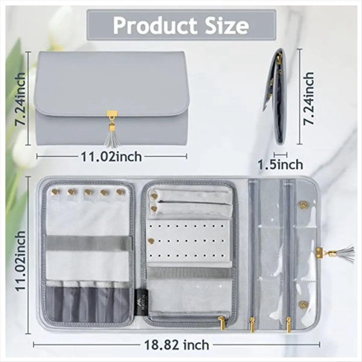[Trending] Travel Jewelry Organizer Case, Foldable Waterproof Jewelry Roll, Women Jewelry Bag for Earrings, Rings, Necklaces