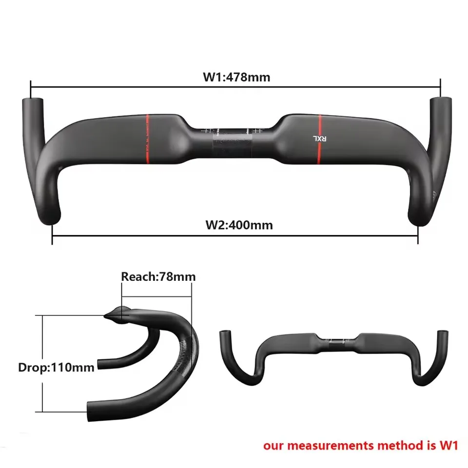 RXL SL Gravel Fahrradlenker, Kohlefaser-Fahrradlenker, Rennrad-Drop-Bar 31,8 x 458/478/498 mm, Aero Dropbars Innenführung