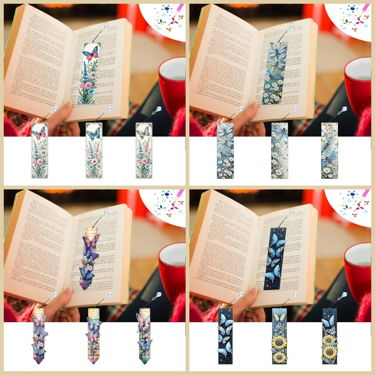 3 Pieces / Diamond Mosaic Bookmarks, DIY Handmade Acrylic Material, Suitable for Book Reading, Book Decoration, Back-to-School