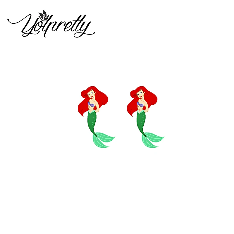 2024 New Cartoon Beauty Little Mermaid Ariel Epoxy Stud Earrings Handcraft Acrylic Stud Earrings