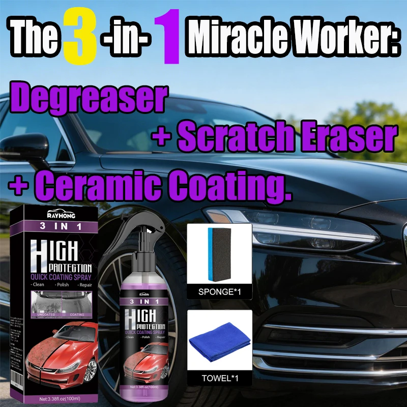 

3 In 1 Rapid Ceramic Coating Fortify Car Wax Polish Spray Hydrophobic Intense Gloss Shine For Glass&Wheels&Paint Sealant Detail