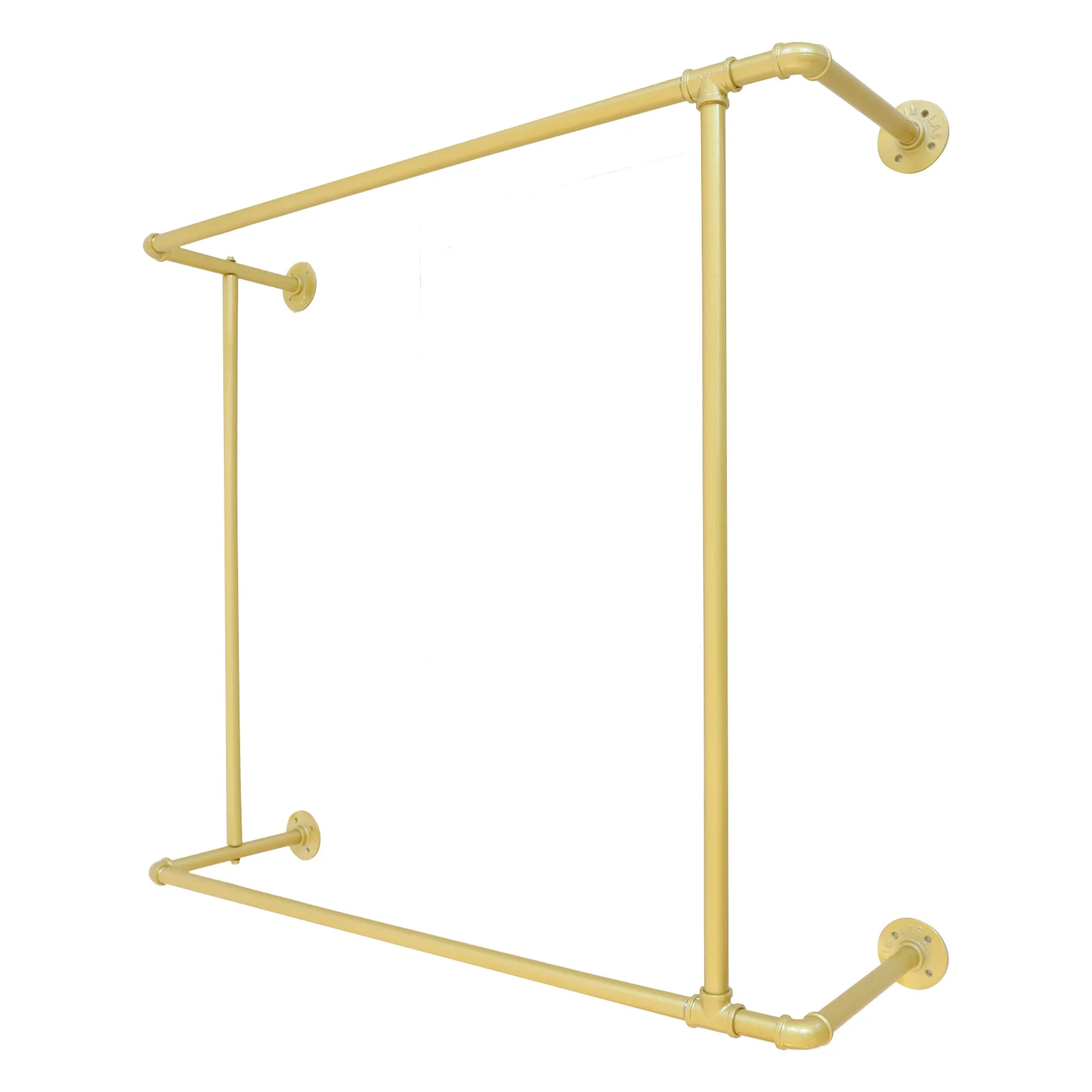 Gold Iron Industrial Pipe Wall Mounted Clothing Rack Wedding Dress Bridal Garment Rack Stand Retail Display Closet Organization