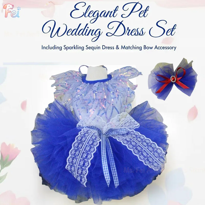 

Luxury Royal Blue Puffy Princess Dress for Small to Medium Dogs Chihuahua Poodle Fashion Lace Bow Outdoor Pet Clothing