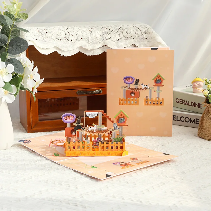 

New 3D Pop-up Cat Card Children's Day Gift Creative Handmade Paper Cutout Birthday and Thank-You Cards With Envelope