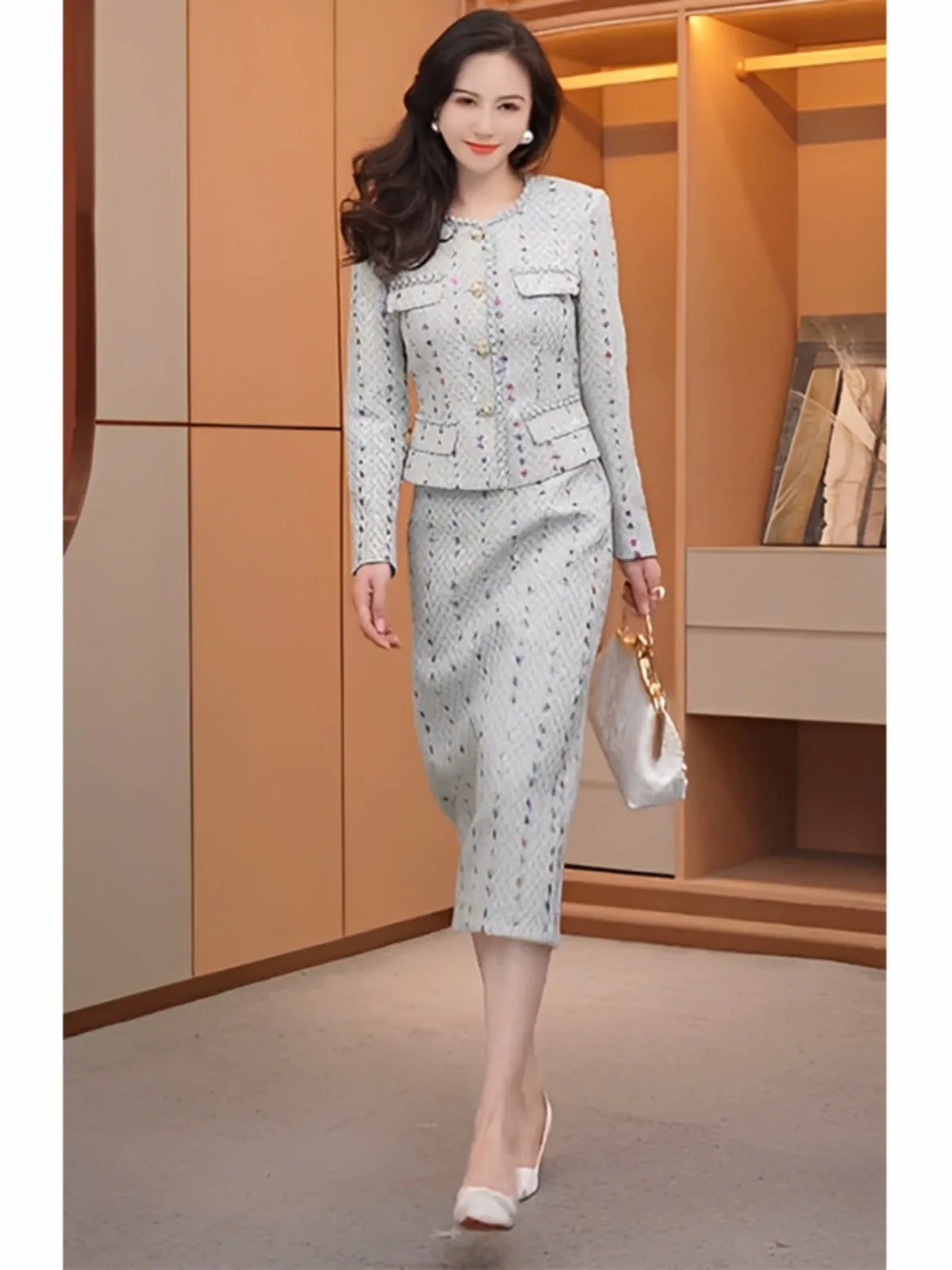 

UNXX 2023 New Autumn Outfit Complete Sophisticated Goddess-style Elegant Jacket Two-piece Dress Set for Women Female Office Lady