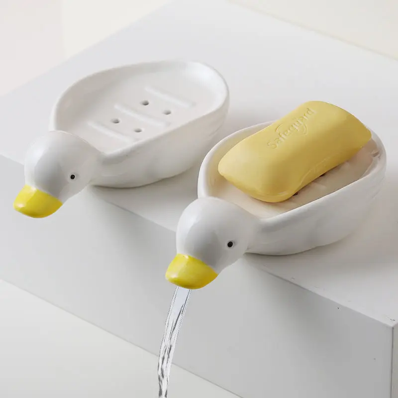 

Soap Dishes Ceramic Creative Cartoon Duck Soap Storage Rack Draining Rack Restroom Organizer Bathroom Accessories Soap Box NEW