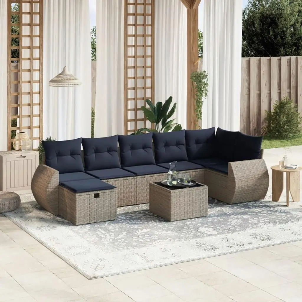 

8 Piece Cushioned Gray Poly Rattan Patio Sofa Set Outdoor Furniture Comfortable Lounge Seating