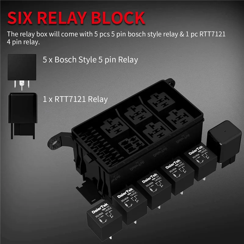 ABHY-12V caixa de relé 6 vias universal caixa de fusíveis de relé 6 slots bloco de relé atc/ato bloco de fusíveis com kit de relé acessórios para carro caminh