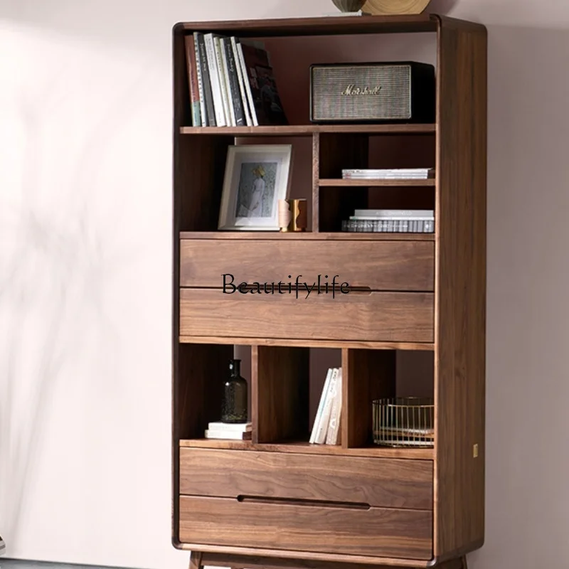 

Black walnut solid wood combination bookcase Large capacity storage bookcase