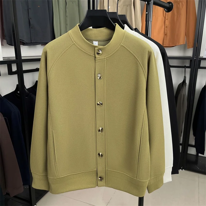 High end winter new men's knitted cardigan luxur solid color button jacquard design Korean casual round neck warm sweater coat
