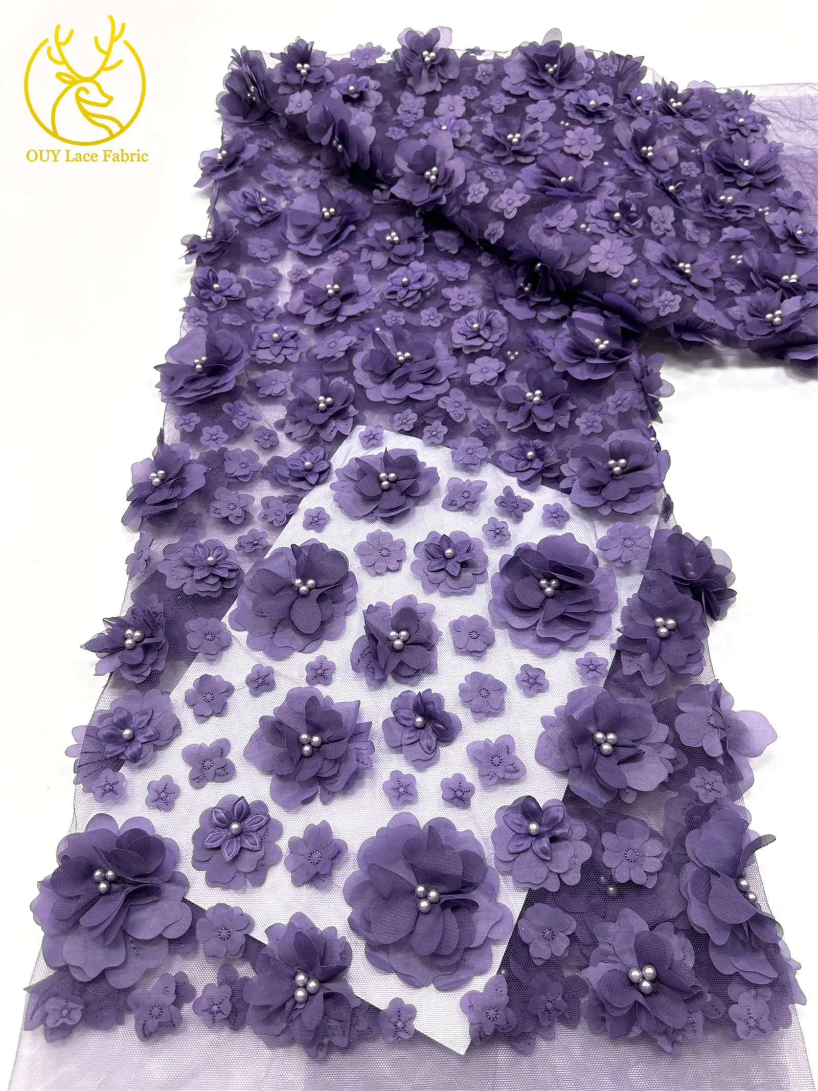 3D Französische Blumenperlen-Spitze 2026 Afrikanische Pailletten-Spitze Nigerianischer Tüll-Netzstoff für Hochzeitskleider 5 Yards – Detail 28