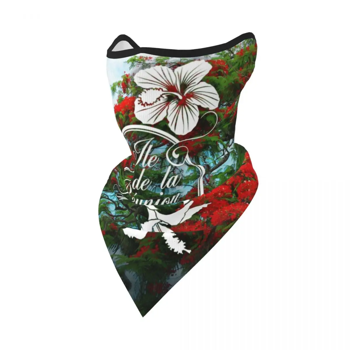 974 Reunion Island Flamboyant Hibiscus Bandana Neck Gaiter Winter Neck Warmer Windproof Wrap Scarf for Flowers Pattern Face Mask