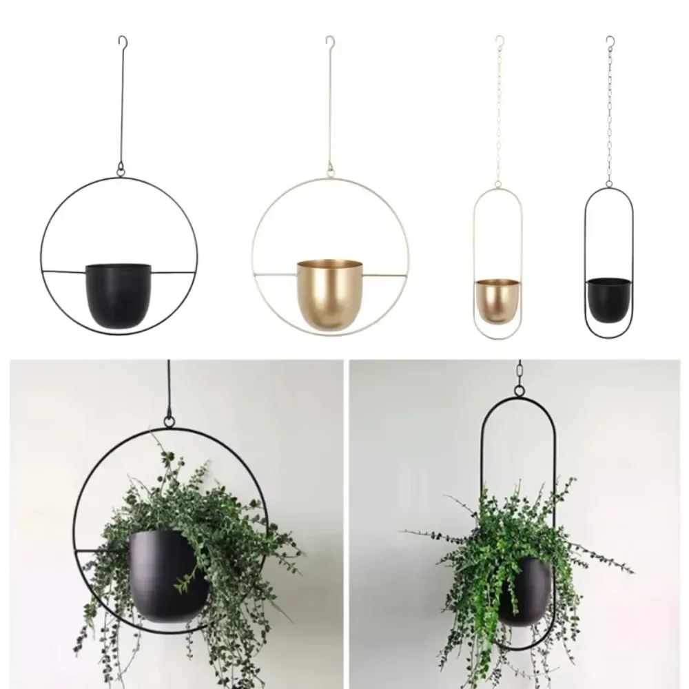 Metal Wrought Iron Flower Pot Rack Garden Balcony Succulent Wall Mounted Hanger Cradle Succulent Decorative Hanging Basket Basin