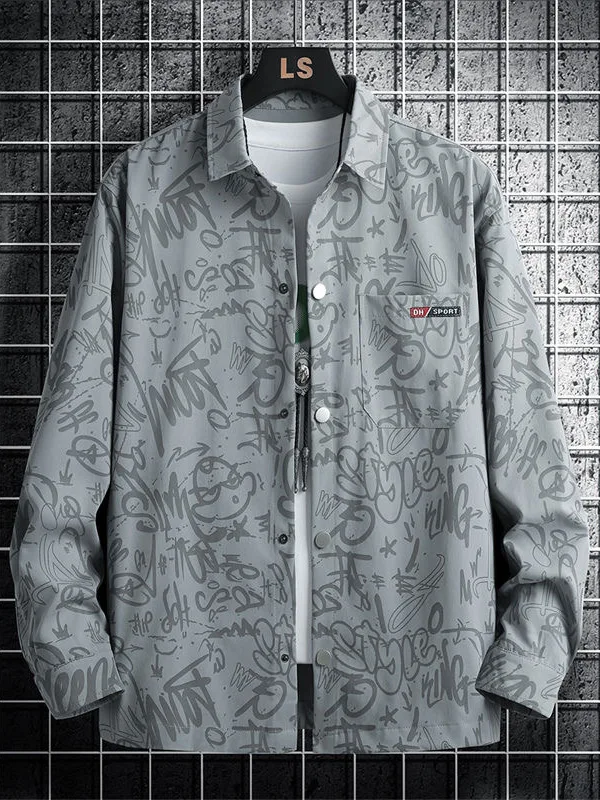 

Свободный крой Long Sve Casual irt Мужская весна-осень fiti Винтажный принт irt Дышащая удобная полиэфирное волокно