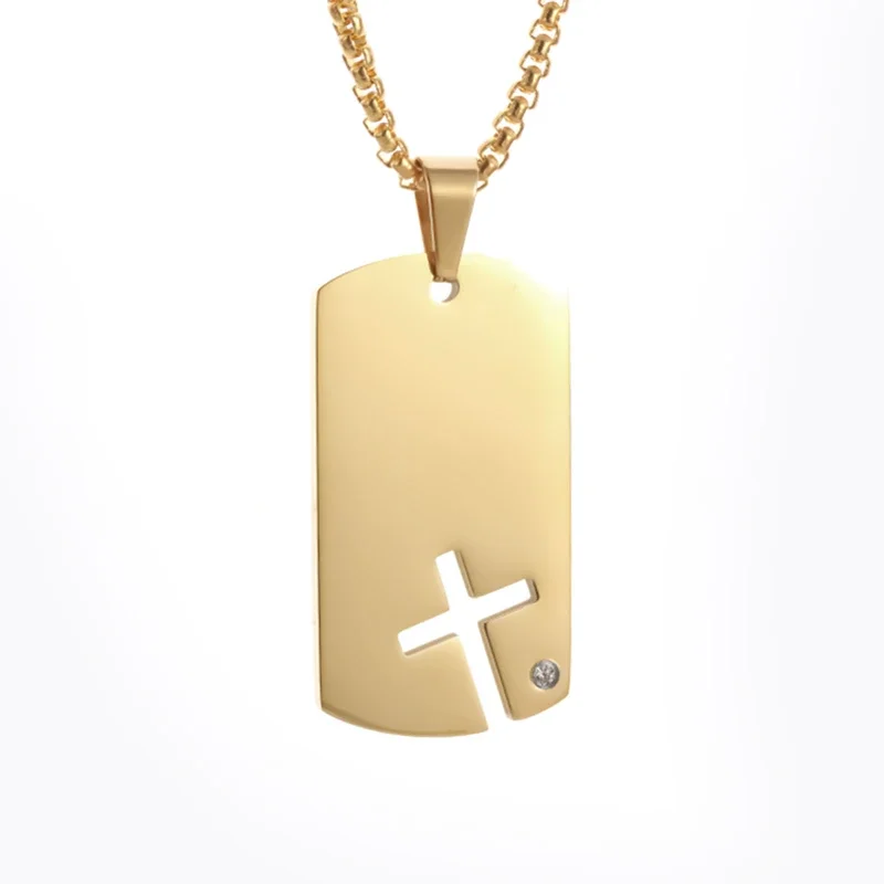 Ожерелье с крестом и собачьей биркой из нержавеющей стали, выдолбленный крест, кулон для мужчин и женщин, прочные и храбрые христианские украшения, амулет, подарок