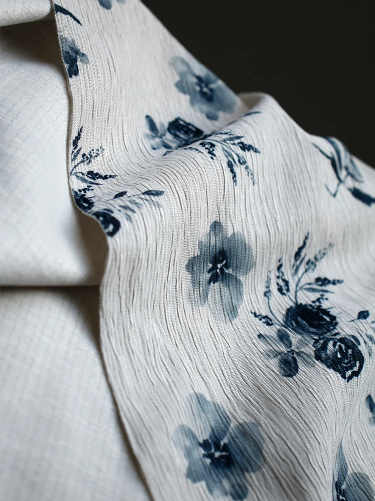 

Новая абрикосовая плиссированная ткань с принтом в китайском стиле для юбки Cheongsam, дизайнерская одежда, ткань для шитья своими руками по дворам