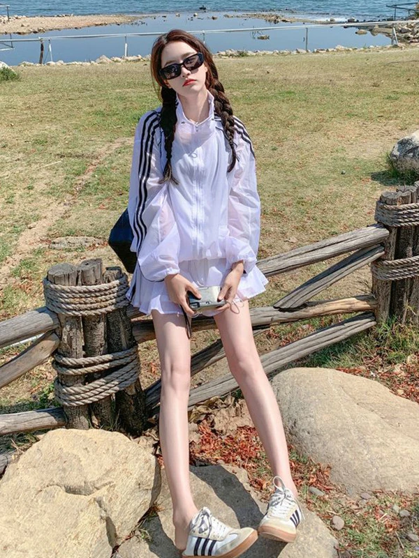 

plus Size 300 Pou Outdoor Spor Sle Sun Protection Clothing Women's Loose irt High Waist orts Set Spring Faion