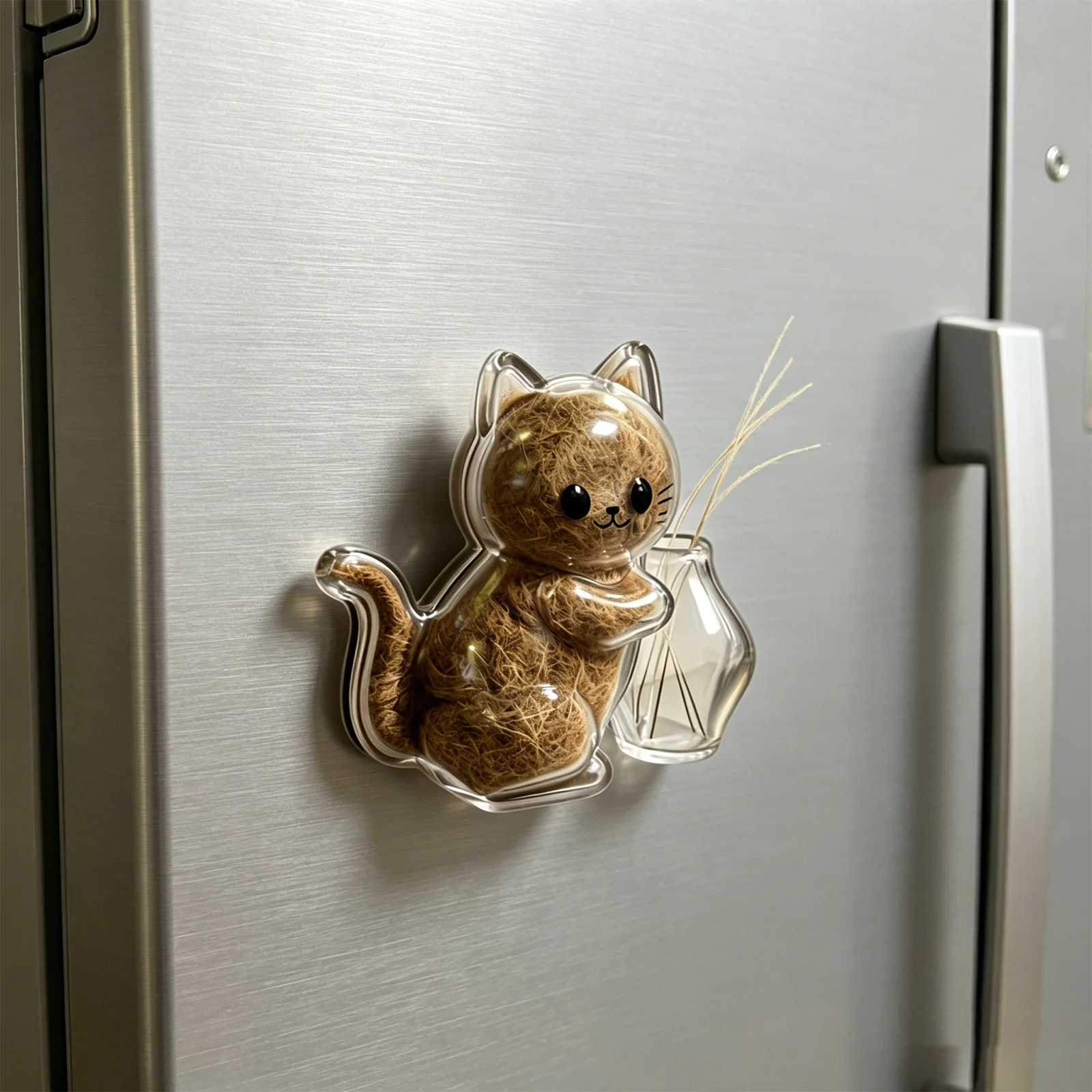 Cute Cat Fur Storage with Mini Vase Memory Capsule Refrigerator Magnet Transparent for Pets Hairs Removal and Home Cleaning Use