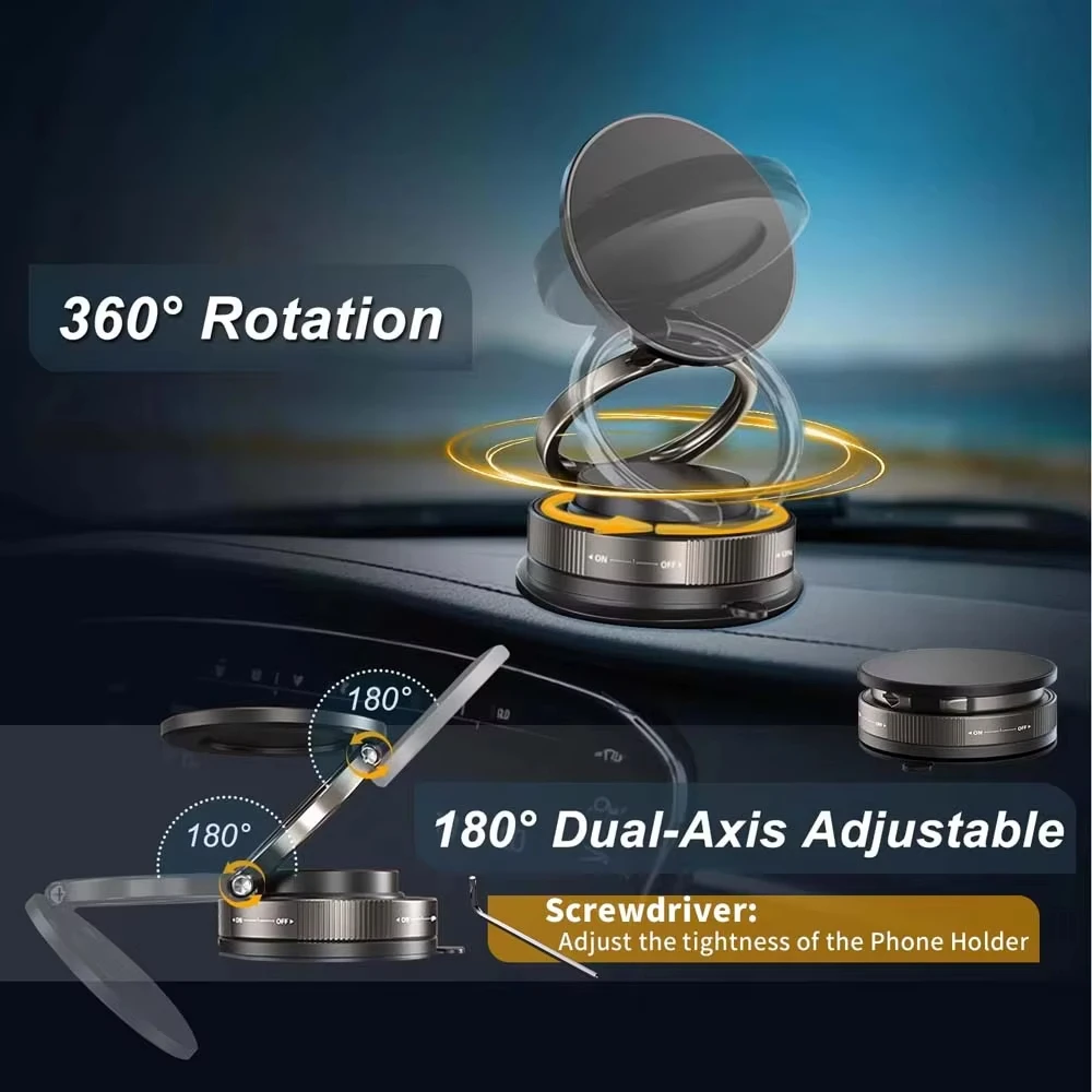 Magnetic Phone Holder Rotating Folding, Vacuum Suction Cup Support Car Selfie, Live Streaming, Office Desktop, Wall