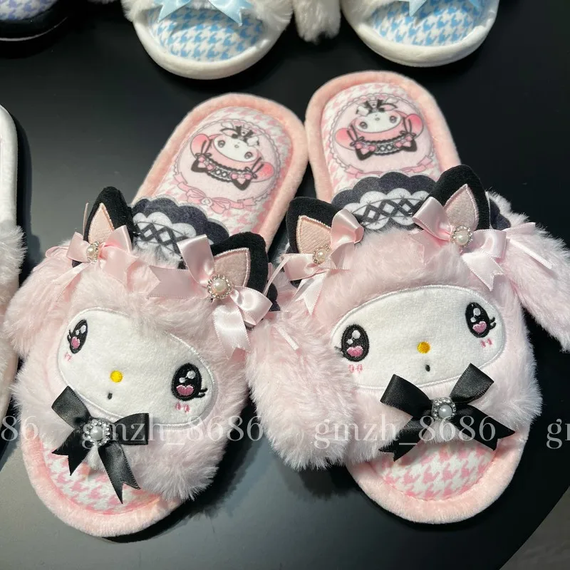 Sanrio Hello Kitty My Melody Cinnamoroll Kuromi Pluche Pluche Teen Thuis Lolita Slippers voor Meisjes Vier Seizoenen Thuis Slippers