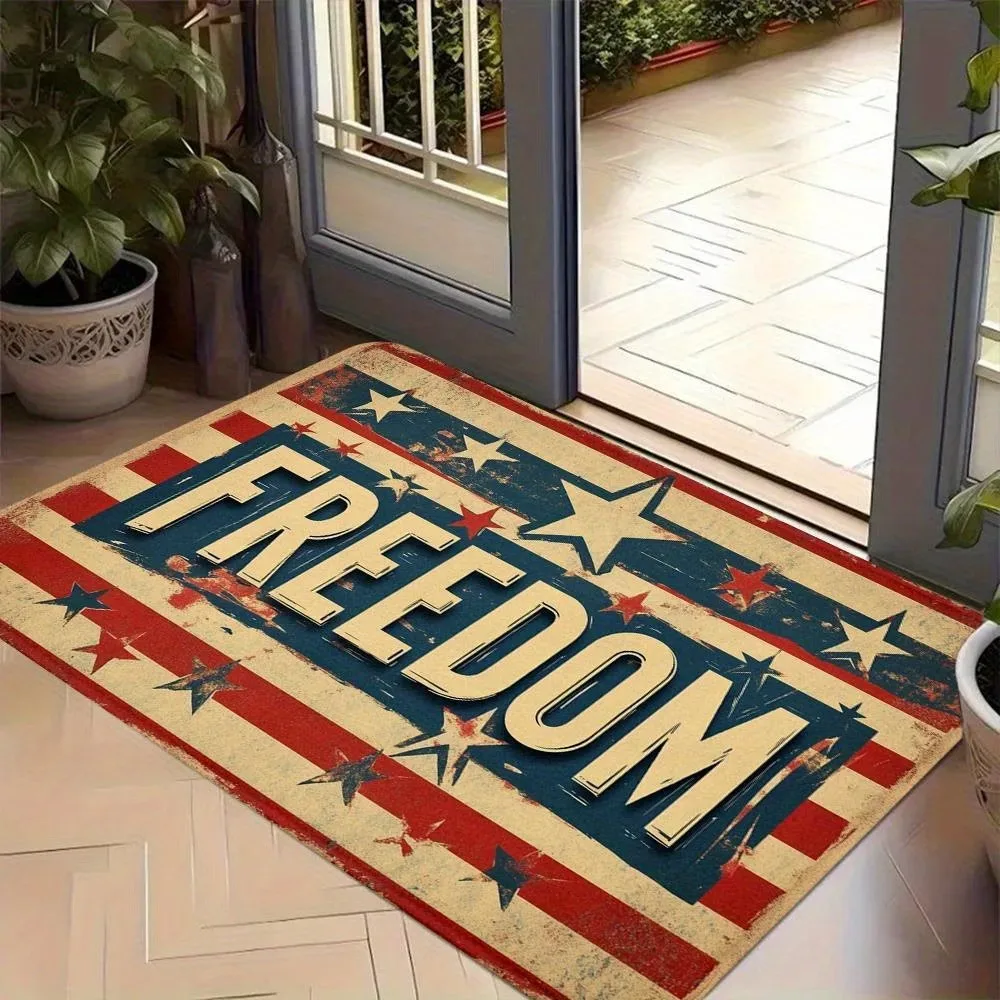 VIKAMA American Retro Flag Floor Mat Independence Day Patriotic Theme Entrance Door Mat Anti-Slip Home Decoration