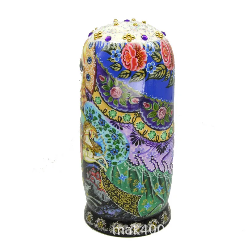 دمية ماتريوشكا 7 طبقات من سطح الطلاء نمط ركوب امرأة جميلة قصة النمط الرعوي الشمالي 1 #2