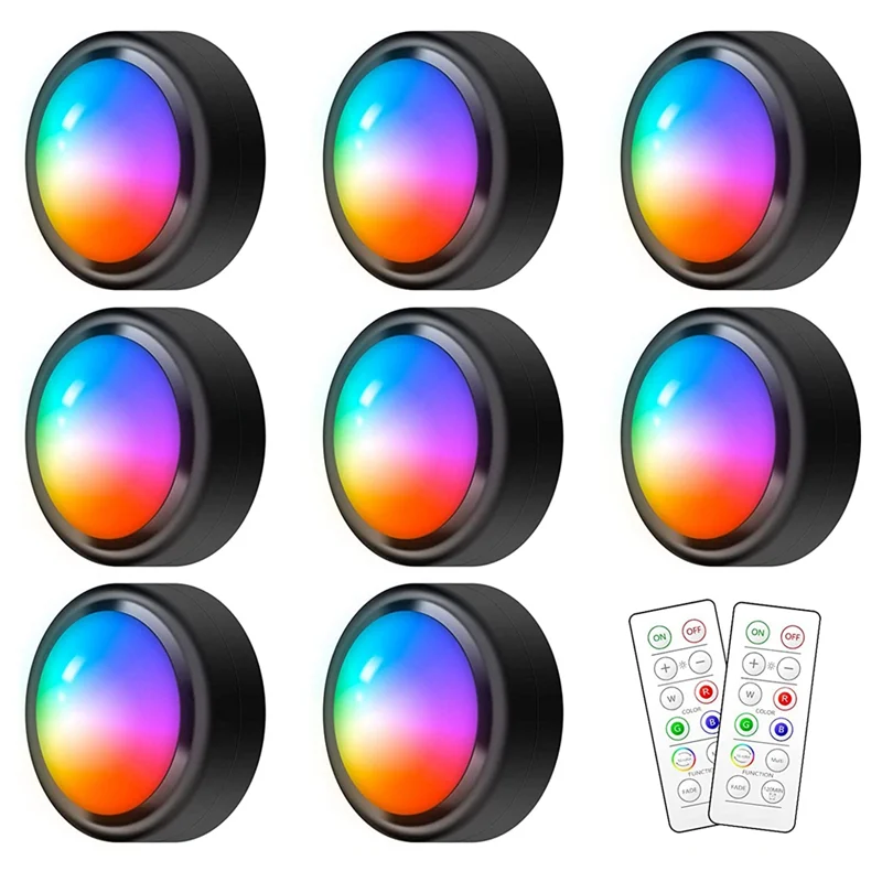 16 Colors RGB LED Puck Lights With Remote Under Cabinet Lights Wireless For Closet,Bedroom