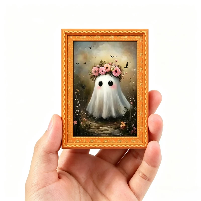 Halloween Fridge Magnet Magnetic Three-dimensional Ghost Witch Photo Frame Wooden Magnetic Decoration