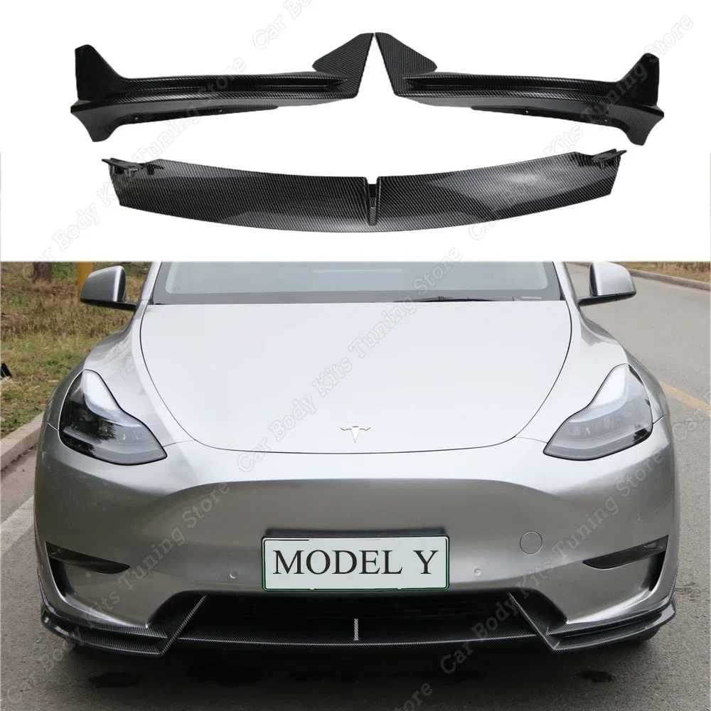 For Tesla Model Y 2020 2021 2022 2023 3pcs Front Bumper Lip Spoiler Splitters Diffuser Trim Cover Guard Tuning Accessories