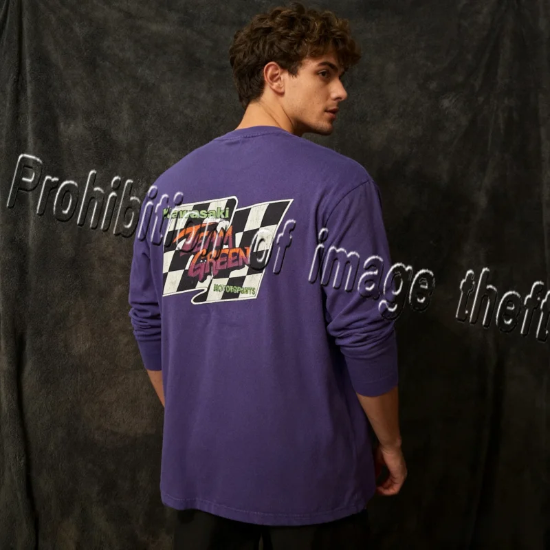 

Kawasaki Men's Casual 3Dprinted Long Sleeved Shirt with Elastic Fabric for Daily Sports Fashionable Versatile Long Sleeved Shirt