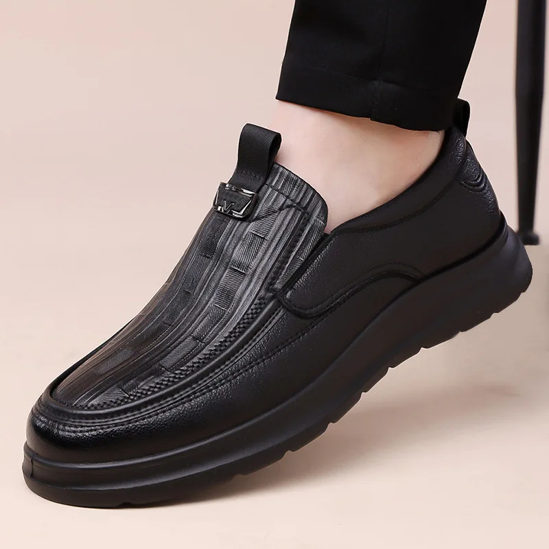 Premium Genuine Leather Men's Loafers Slip-On Comfort Thick Sole Business Shoes Office Daily Wear Lightweight Durable Footwear