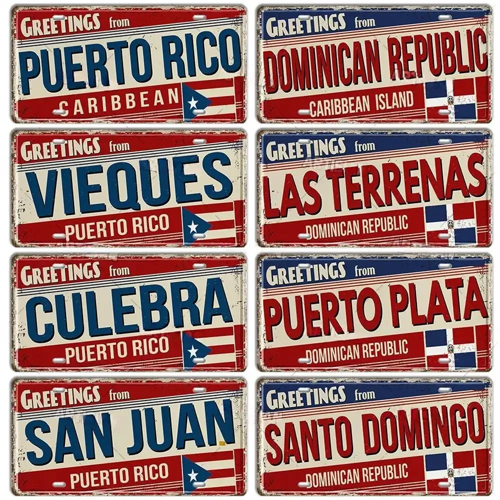 Cuba Jamaica Dominican Caribbean Bahamas Puerto Rico Landmark Aluminum Plate Greetings From City Metal Sign Bar Hotel Wall Decor