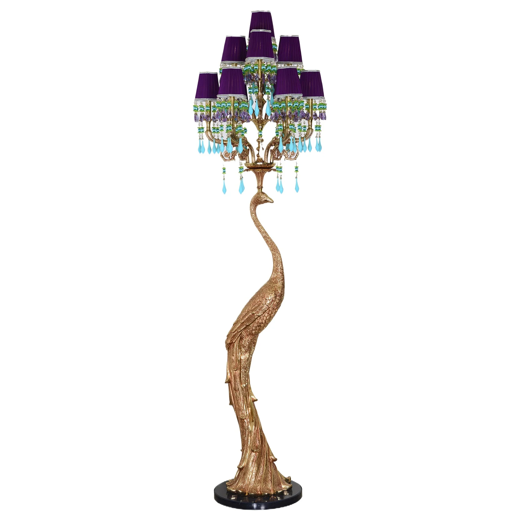 

Французский креативный напольный светильник «Павлин» из меди и хрусталя, в европейском ретро-стиле, для роскошной виллы, освещение для гостиной