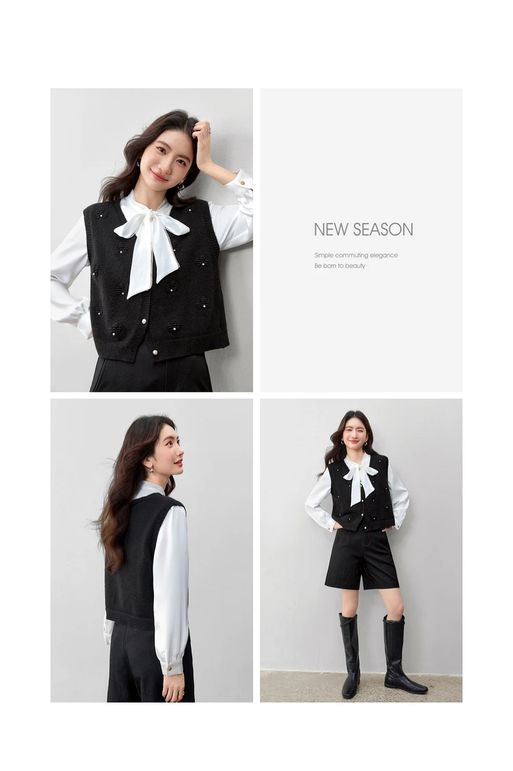 SENTUBILA Strickweste für Damen, Herbst 2026, neue ärmellose Strickjacke, lässige, einreihige Weste mit hohem Stretchanteil, W53JB2692 – Detail 22