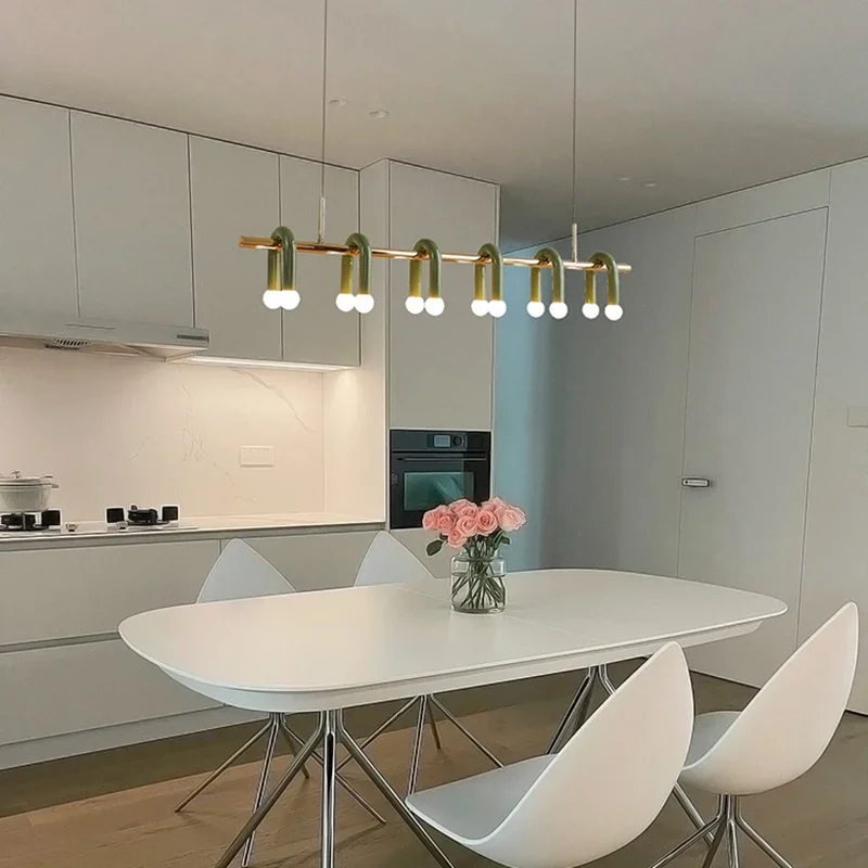Modern Designer Lights Cream Style Living Room Chandelier U-shaped Green LED Pendant Lamp for Dining Table Bar Lighting Fixtures