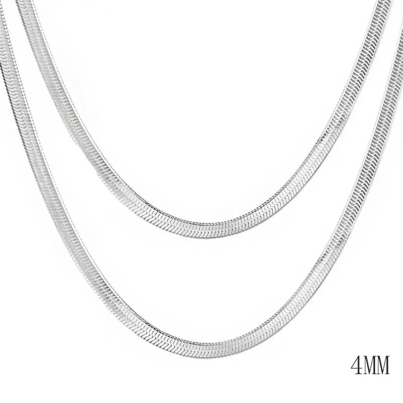 

Original 925 Sterling Silver 4MM 18/20/22/24 Inch Blade Chain Necklace For Women Men Wedding Party Fashion Couple Jewelry Gifts