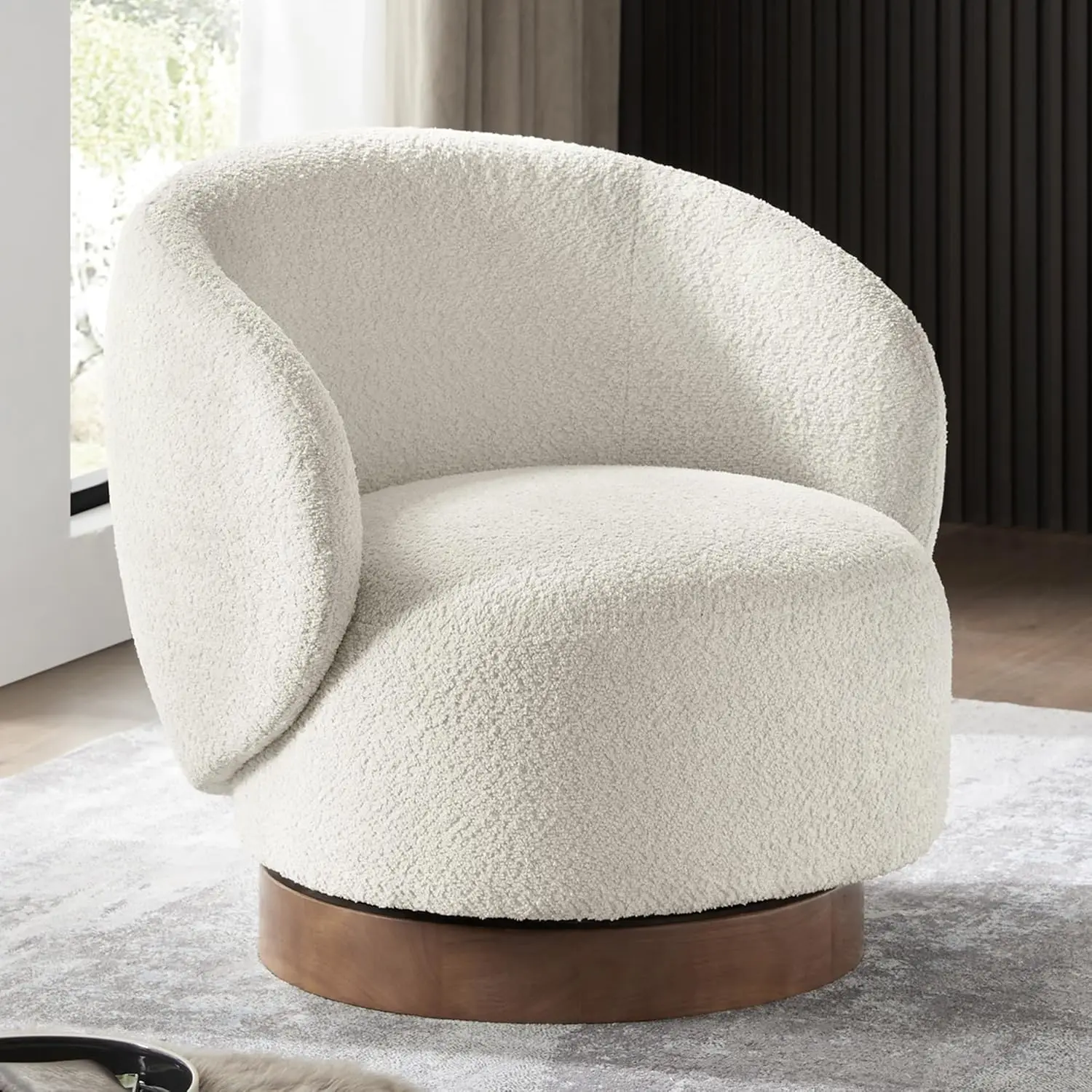 Round Barrel Armchair Upholstered Performance Fabric for Bedroom Reading Waiting Living Room, 22-inch Wide Seat, Cream