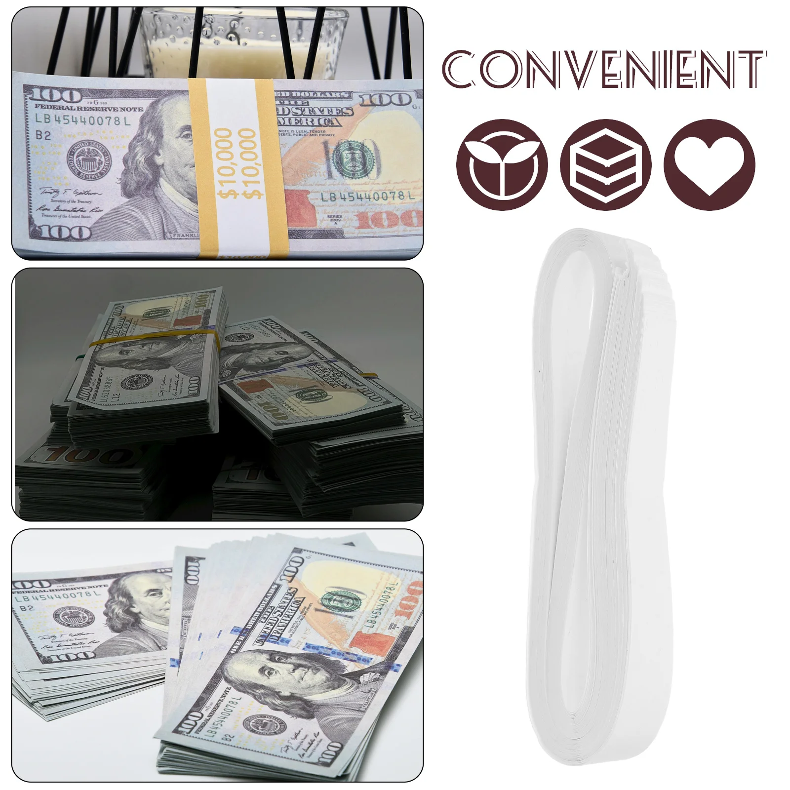 40 Pcs Money Organizer for Cash Banknote Paper Wraps Bundle of White Convenient Straps