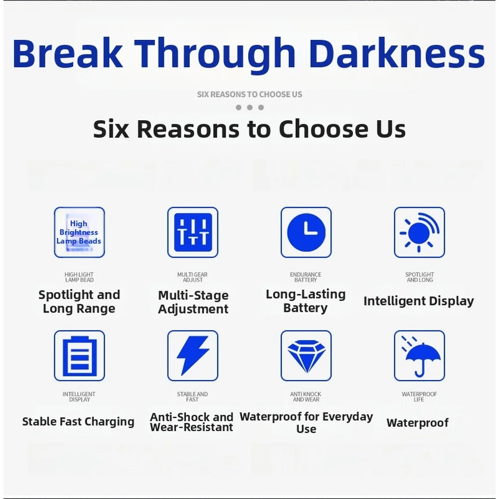 USB Charging Outdoor Flashlight Outdoor Lighting Waterproof Shell Black 1000lm Flashlight Built-in 3500mAh Battery