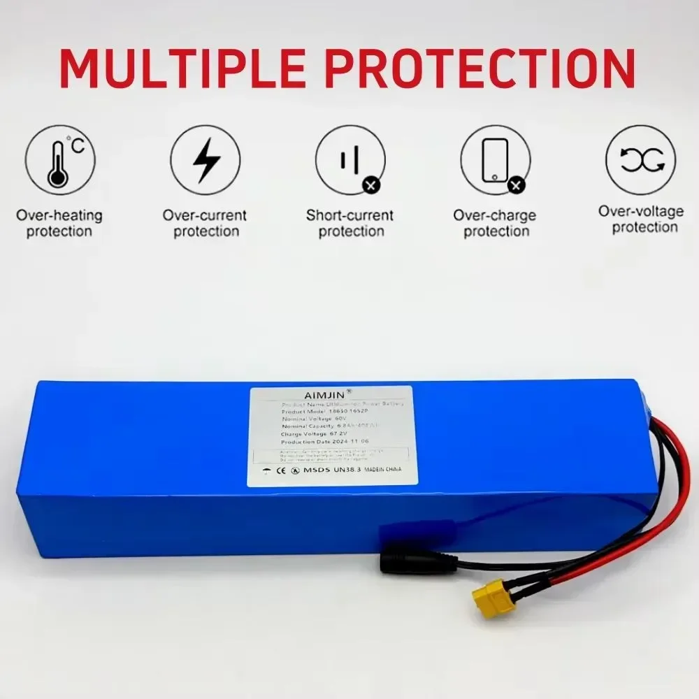 🔥6800mAh,60V Batterie Lithium-ion, 67.2V, 16S2P 18650 Pour Scooter Électrique, Avec Prise Et Chargeur BMS 1000W BMS XT60/T💎