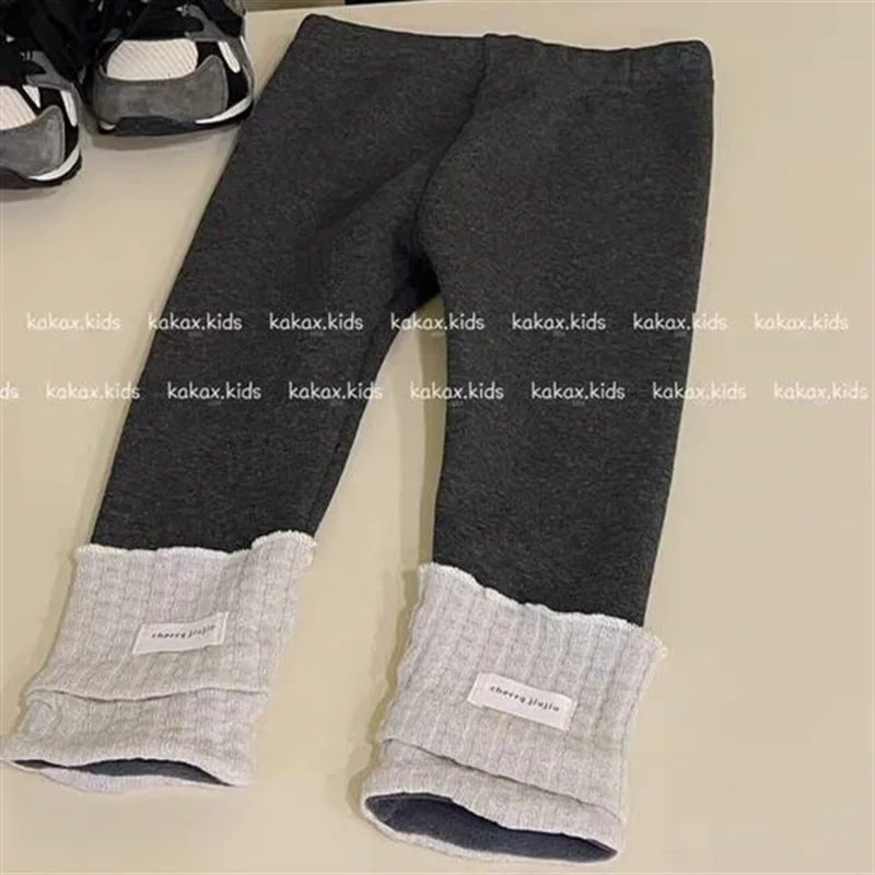 Girls' Baby Fashionable Stitching Bunching Socks Leggings Autumn and Winter Clothing New Children Fleece Cotton Pants