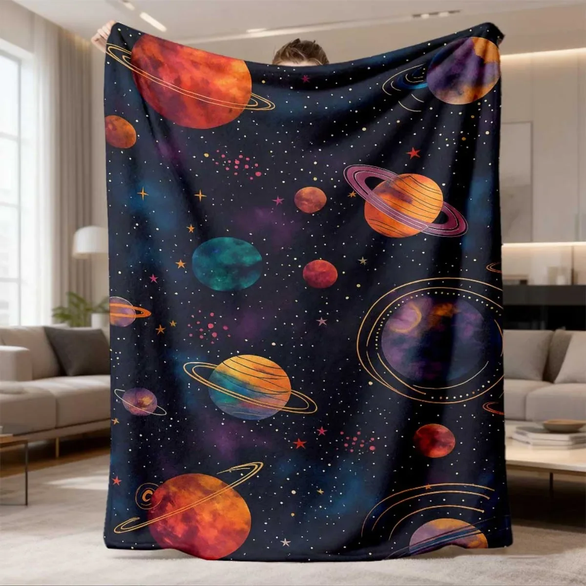 Moon Blanket Magic Forest Starry Night Galaxy Sky Silhouette Trees Landscape Pattern Throw Blanket Bed Sofa Couch Decor